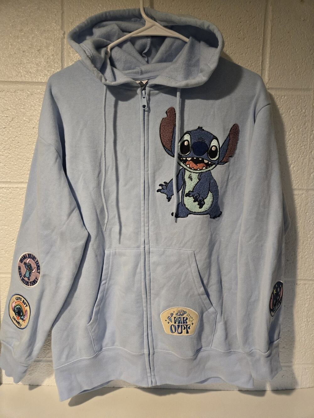 Disney Stitch Full Zip Hoodie Light Blue Womens L Good Condition